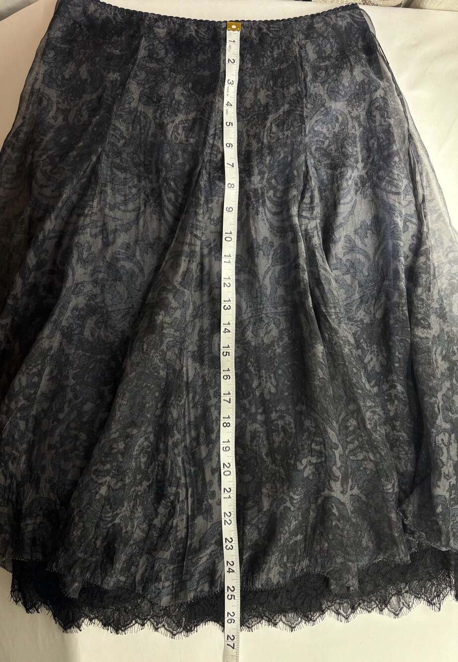 Elie Tahari Black Damask Print Midi Skirt with Lace Trim - Picture 12 of 12